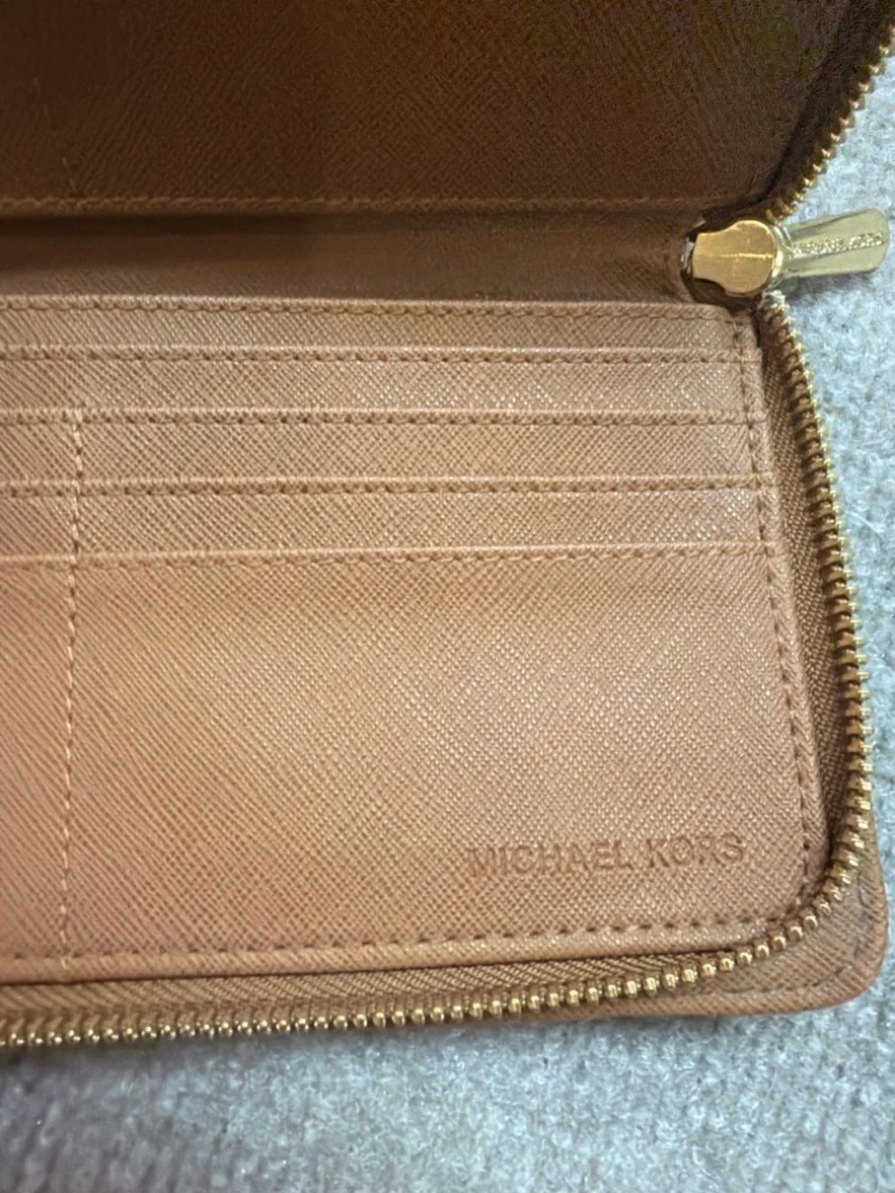 Michael Kors Dark Brown MK Monogram Continental Wallet with Gold Charm